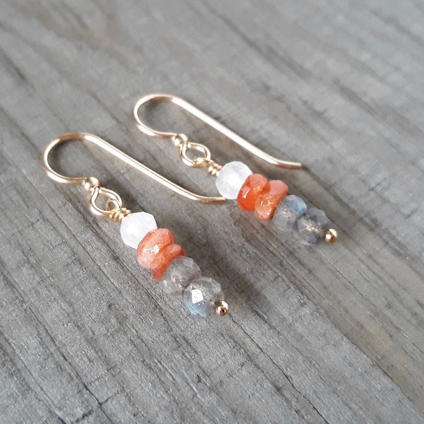 Sunstone Moonstone Labradorite Dangle Earrings 14k Gold Filled